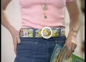 #OnThisDay 1975: Lesley Judd showed how you could make a belting fashion statement, using old comics and (of course) "transparent sticky back plastic" | BBC Archive