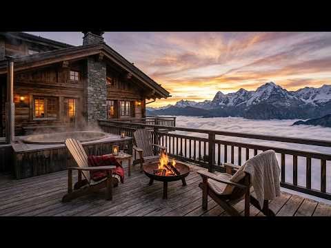 Relaxing Spring Mountain Cabin Porch Above the Clouds 🔥 Campfire, Hot Tub & Morning Nature Sounds