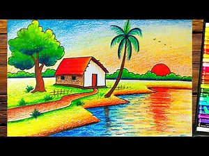 Scenery drawing||nature drawing with pastel color
