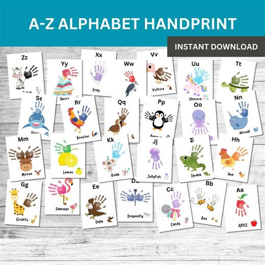ABC Handprint Craft for Kids, A-Z Alphabet Handprint Footprint Book, Preschool Classroom Printable Memory Book - Etsy