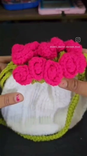 draw string rose bouquet bag #crochet #handmadeseller #smallbusiness #diy