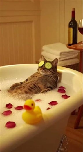 Mom caught me🙀💦 in a chilling hot bath! ♨️ #trendingshorts #funny #funnyanimals #tabbycat