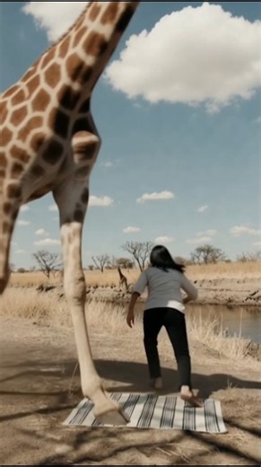 She Was Calm… Then a Giraffe ATTACKED 😱🦒#NatureShockClips #giraffecalf #worldgiraffeday