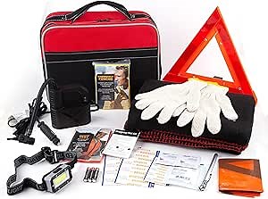 Justin Case Urban Heavy-Duty, Portable Roadside Emergency Car Kit with Portable Air Compressor & First Aid Kit for Car