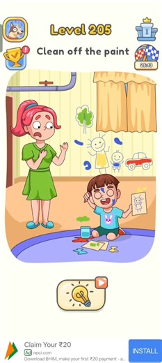 Clean of the paint level 205 ll Draw2save delete one part puzzle 🫠🥴 #top #shorts #gaming #viral