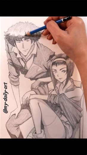 Two Legends, One Frame ✨ | Spike & Faye | Cowboy Bebop Anime Drawing