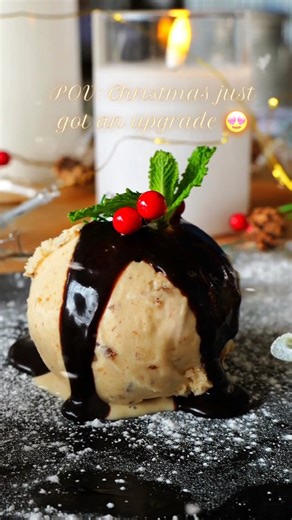 POV: Christmas just got an upgrade 😍 Say hello to our Christmas Pudding Ice Cream – rich, creamy, and full of festive flavour (with a splash of brandy, of course 😁). (ps: ice cream decorations are for marketing purposes only – but you can always add your own festive touch at home or sauce of your choice in our café!) #christmas2025 #christmas #icecream #IceCreamLovers | Bluebell Dairy