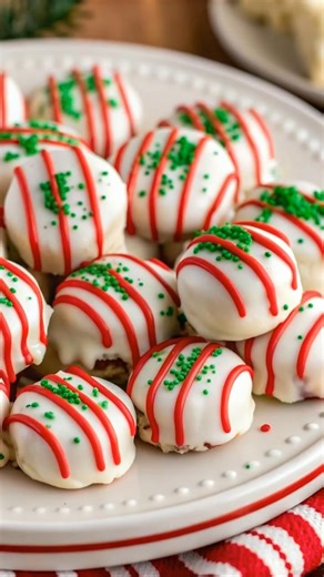 White Chocolate Christmas Truffles | Sweet, Festive & Melt-in-Your-Mouth Good 🎄❤️ These darling little truffles are my go-to for holiday gifting — rich, creamy, and dressed in the prettiest red and green. They’re no-bake, easy to make ahead, and they always get “oohs” and “ahhs” when I bring them to parties or tuck them into treat tins! Ingredients: 1 package (14 oz) vanilla or golden sandwich cookies 6 oz cream cheese, softened 12 oz white chocolate or white candy melts Red candy melts (for dr