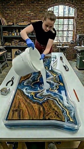 Stunning Epoxy River Wood Kitchen Countertop Transformation | Resin Art DIY #shorts