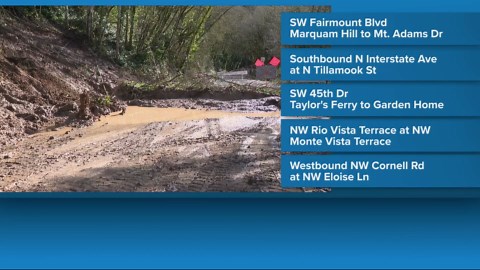 Landslides force road closures in southwest Portland