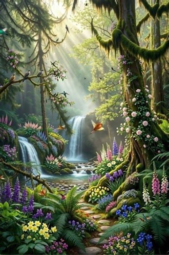 Forest Garden Waterfall 🌊 Birds Singing for Deep Relaxation #nature #relax