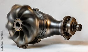 A detailed view of a turbine engine component showcasing its intricate design and function.