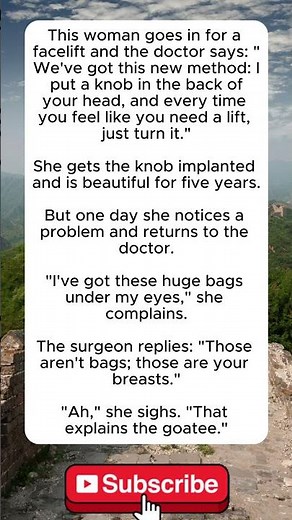The Knob Job #facelift #funnywomen #laughtherapy #surgeonhumor #classicjokes #funstory