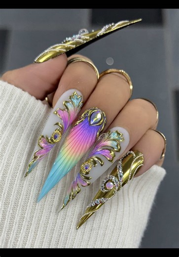 Rainbow Mermaid 🛍️Product Included available only at www.TinoVo.shop ⬇️ • 1. Apply pigment base 2. Brush on neon super pigment 3. Apply teflon matte to isolate chrome 4. Use black texture gel then rub on gold chrome 5. Seal chrome with matte and shine 6. Use clear texture gel for emboss pattern 7. Use crystal magic glue for gemstone Everything Cure 60 seconds in LED/UV LAMP . 🎨𝐓𝐢𝐧𝐨 𝐕𝐨 𝐀𝐫𝐭 𝐁𝐫𝐮𝐬𝐡 𝐂𝐚𝐭𝐚𝐥𝐨𝐠🎨 20mm Brush: ( straight lines, thin) 7mm Brush: ( straight or curve de