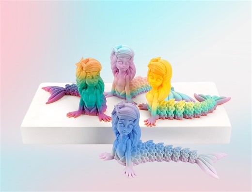 3D Printed Articulated Mermaid Toy, Rainbow Gradient Posable Mermaid, Fantasy Fidget Toy & Desk Decor for Mermaid Lovers - Etsy