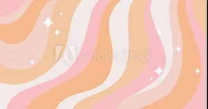 Retro boho background with waves in 1970s pastel earthy colours. Mid-century abstract trendy pattern with sparkling stars. Vintage looping animation.