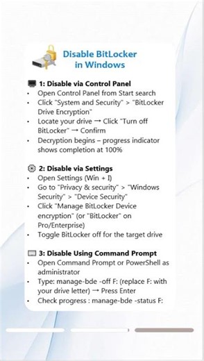 How to Turn Off BitLocker in Windows 11/10 Safely#windowstips #bitlocker