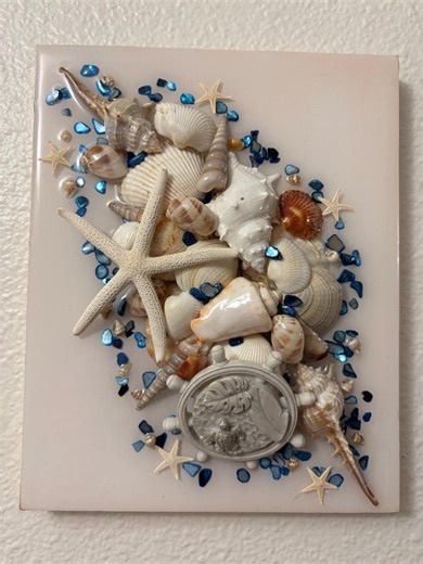 Coastal Monochromatic Shell Art With Blue - Etsy