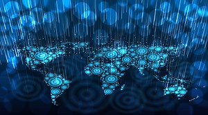 Abstract map of the world from concentric circles formed by rain...