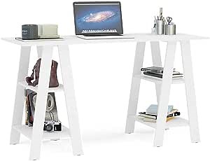Boahaus Modern Computer Desk, White, 2 Bookcases