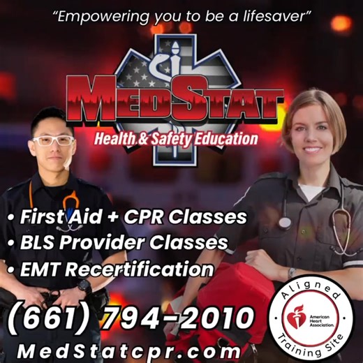 AV Scanner News on Instagram: "🚨 Are You Ready to Save a Life? 🚨 Whether you’re a parent, teacher, childcare provider, or healthcare professional—knowing CPR & First Aid can make all the difference in an emergency. At MedStat Health & Safety Education, we offer: ✅ American Heart Association (AHA) BLS & Heartsaver Classes ✅ EMSA Approved Pediatric First Aid & CPR (for childcare providers) ✅ Adult First Aid & CPR (English & Spanish available) ✅ Onsite Group Training for Businesses & Organization
