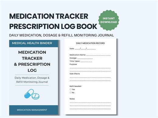 Medication Tracker Printable | Prescription Log Book (instant Download PDF) - Etsy
