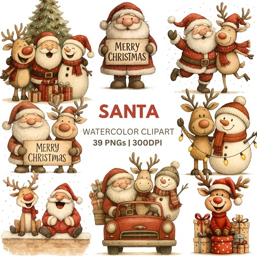Cute Santa Claus Christmas Clipart - Whimsical Festive Graphics (digital Download - 39 Pngs) - Etsy UK
