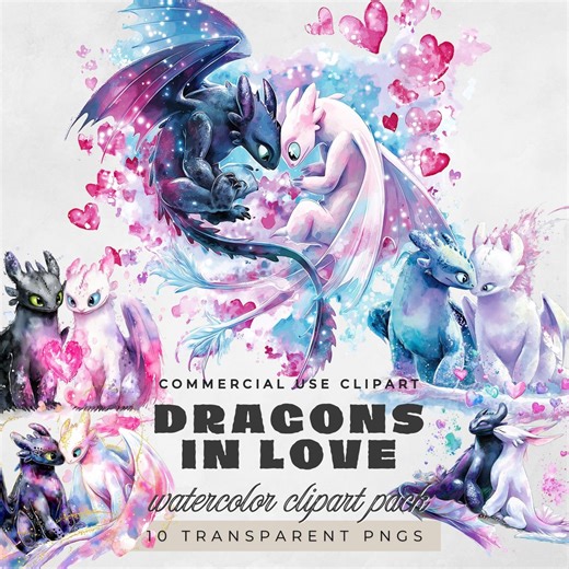 Toothless How to Train Your Dragon Dragon Love Clipart Bundle: Watercolor Pngs (digital Download) - Etsy