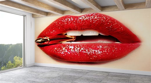 Arte mural de labios rojos: papel pintado erótico con impresión 3D - Etsy México