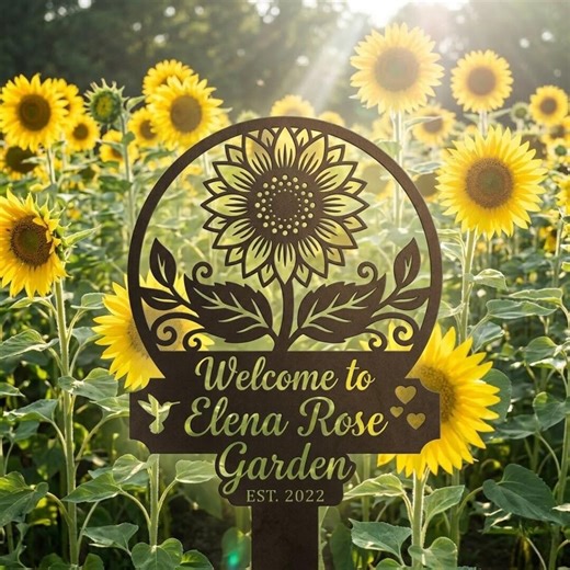 Sunflower Garden Sign, Personalized Welcome Garden Stake, Custom Name Outdoor Yard Decor, Floral Metal Garden Sign Gift - Etsy