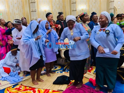 SHEMBE CHURCH: AmaNazaretha from the Shembe church were deeply moved as gospel powerhouse Nothando Hlophe performed her hit Methodist Medley at the Prayer for Guidance Church Service. Filled with joy and spiritual fervor, they danced alongside the nation, celebrating faith, unity, and the uplifting power of music that transcends denominations. | Eswatini Observer