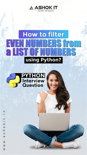 💡 Python Interview Question: 👉 How do you filter even numbers from a list of integers using Python? This is a very common Python interview question to test your understanding of list comprehension and filtering logic. Here’s the clean Python code 👇 numbers = [1, 2, 3, 4, 5, 6, 7, 8, 9, 10] even_numbers = [x for x in numbers if x % 2 == 0] print(even_numbers) 🎯 Explanation: List comprehension iterates through each number x % 2 == 0 checks whether the number is even Only even numbers are added