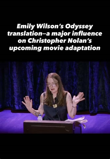 Christopher Nolan’s THE ODYSSEY movie, which is set for release in sixth months, draws on Emily Wilson’s translation of the classic text. Here is the famous scene from Book 8 of the Odyssey, in which the poet Demodocus sings to Odysseus of the Trojan Horse—as performed by Dr. Wilson herself at the International Poetry Forum in Pittsburgh. What translation are you reading to prepare for the film’s release? #emilywilson #theodyssey #christophernolanodyssey #odysseymovie #theodysseymovie