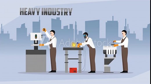 Heavy Industry Manufacturing Workers Operating Machinery and Welding in Factory cartoon animation