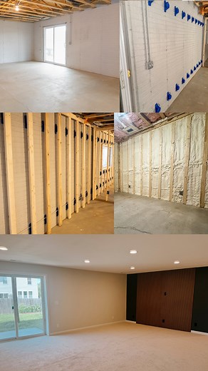 From concrete walls and an unfinished basement to a very comfortable living space made possible all with the X-Bracket System! Incredible remodel done here from one of our customers! #basementremodel #insulationsolutions #insofast | InSoFast