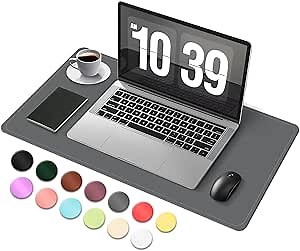 Desk Pad Protector, Leather & Suede Desk Mat, Non-Slip Desk Pad Mat, Large Mouse Pad, Waterproof Desk Blotter Mat, Desk Cover for Office, Home (Dark Gray, 23.6" x 13.7")