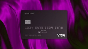 Visa bank cards animation on colorful background. Motion. Online purchasing and contactless payment concept.