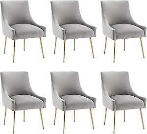 Dining Chairs Set of 6, Modern Velvet Dining Room Chairs with Gold Legs Upholstered Accent Chairs for Living Room/Restaurant/Study Room(Grey)
