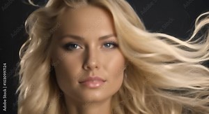 Super slow motion of wavy blonde hair in detail Filmed on high speed cinema camera 1000 fps 4k animation