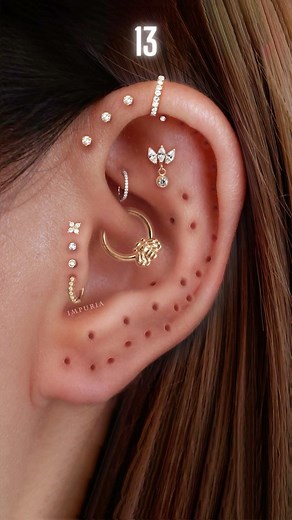 How many ear piercings do you count? 😎. . . . . . . . . . . . #earpiercings #earrings #piercings #earringsofinstagram #earringstyle #curatedear #earringshop #earringaddict #earringswag #earringstagram #cartilagepiercing #traguspiercing #helixpiercing #jewelry #piercinggirl #daithpiercing #conchpiercing #rookpiercing #earcuration #impuria #love #cute #piercing #earring | Impuria Piercing Jewelry