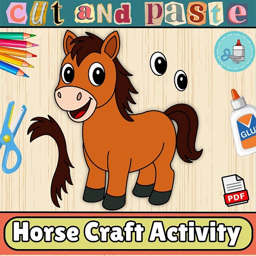 Horse Craft Template | Farm Animal Bulletin Board Craft | Cut & Paste Activity (PDF Pattern) - Etsy