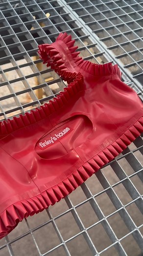 Did you know, you can layer the D’arch Mini Crop Top over tops to wear out in the day, she’s not just for a fun sexy time #latex #latexdesigner #latexfrills | Finley’s House