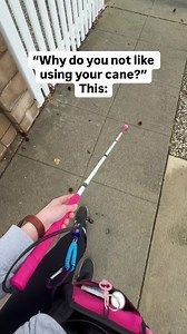 I am NOT trying to shame anybody who uses a cane. I simply do not like getting jabbed in the stomach by my cane. [VD: On a sidewalk, I walk outside using my white cane. As I walk my cane jabs me twice as I get close to an uneven part of the sidewalk. Text on screen ''Why do you not like using your cane?