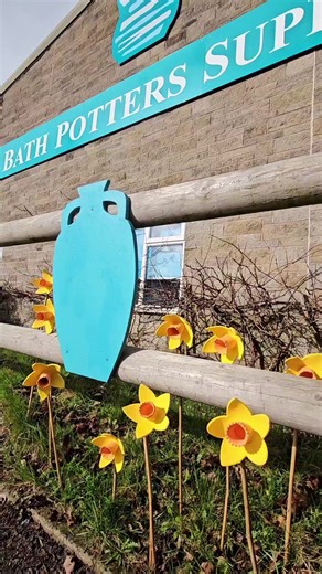 The sun made a brief apperance so we cqptured the moment. The Kiwi Underglazes looking particularly bold and beautiful 💛 #pottery #instapottery