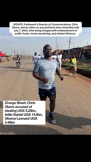 UPDATE: Parliament’s Director of Communications, Chris Obore, and six other co-accused have been remanded until July 7, 2026, after being charged with embezzlement of public funds, money laundering, and related offences. #ZzinaUpdates