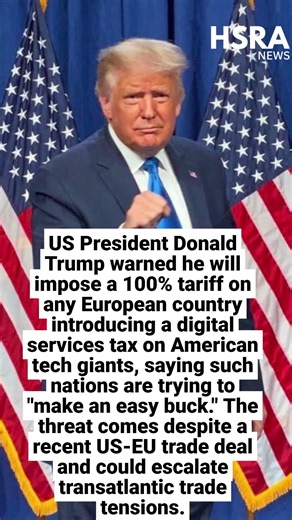 Trump Threatens 100% Tariff On Europe Over Tech Tax | US-EU Trade War Escalates #shorts #news