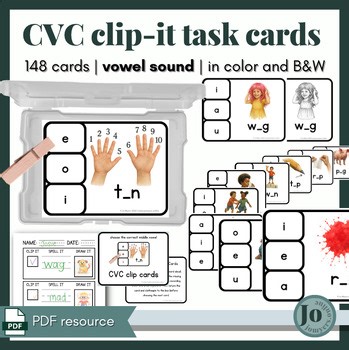 CVC middle vowel task cards: short a, e, i, o & u - realistic images (PDF)