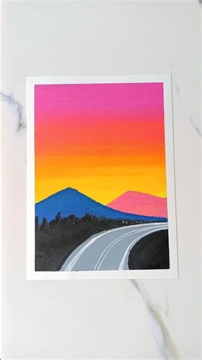 Sunset Road to the Mountains | Oil Pastel Drawing #Shorts #landscapeart #oilpastelart