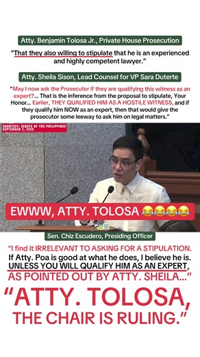 Atty. Tolosa Stipulation Dispute: Chair Rules Irrelevant Expert Qualification