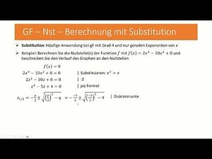 Nullstellen - Substitution I - Berechnung mit Substitution - 12 FOS Hessen - Mathematik